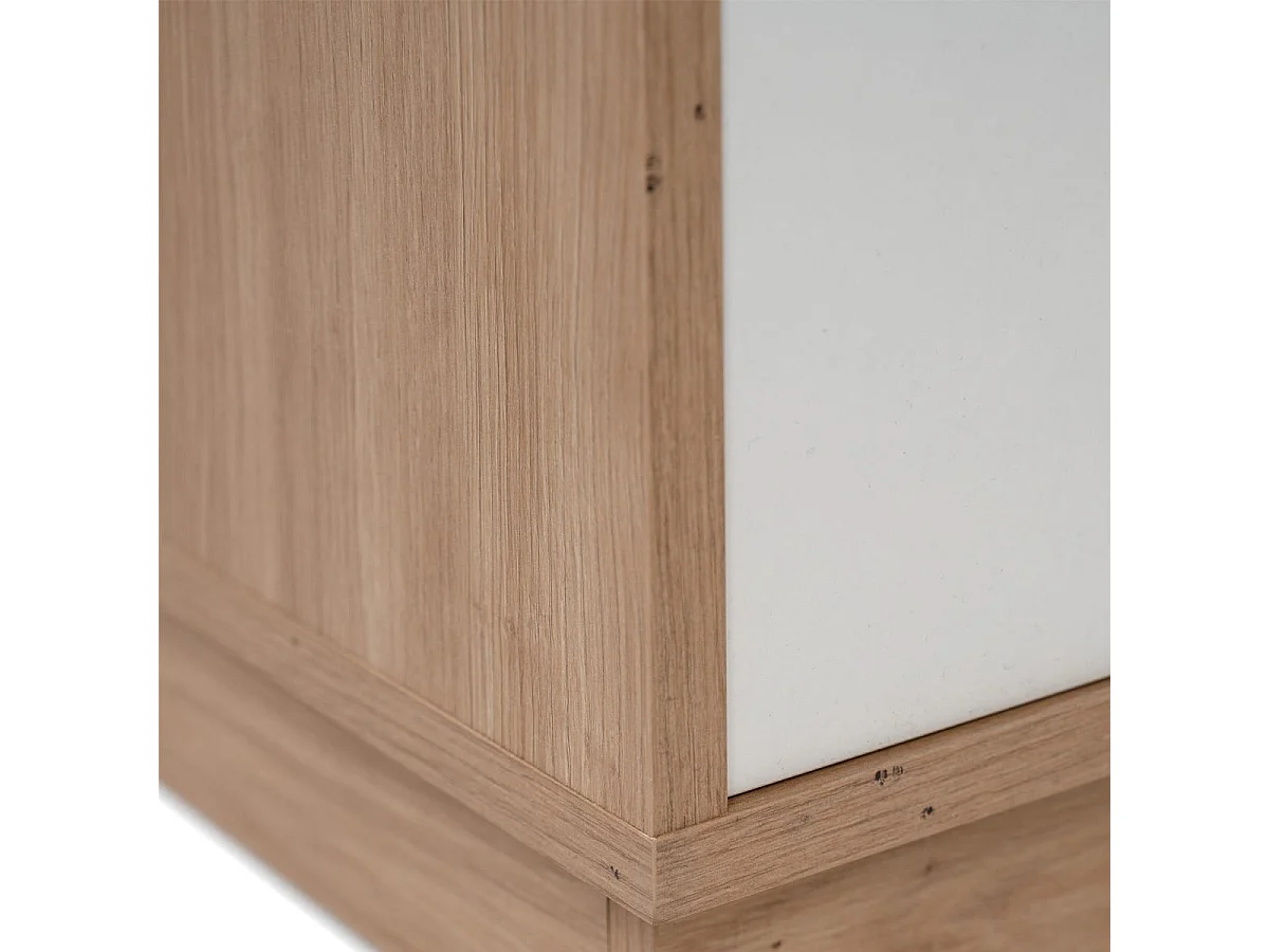 Buffet 4 porte effet Chêne et blanc brillant 101 cm - Nalen