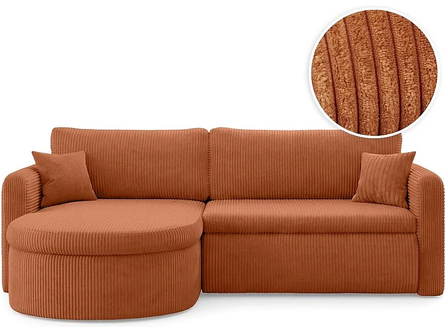 Canapé d'angle reversible convertible 4 places VERA en velours cotelé - Terracotta