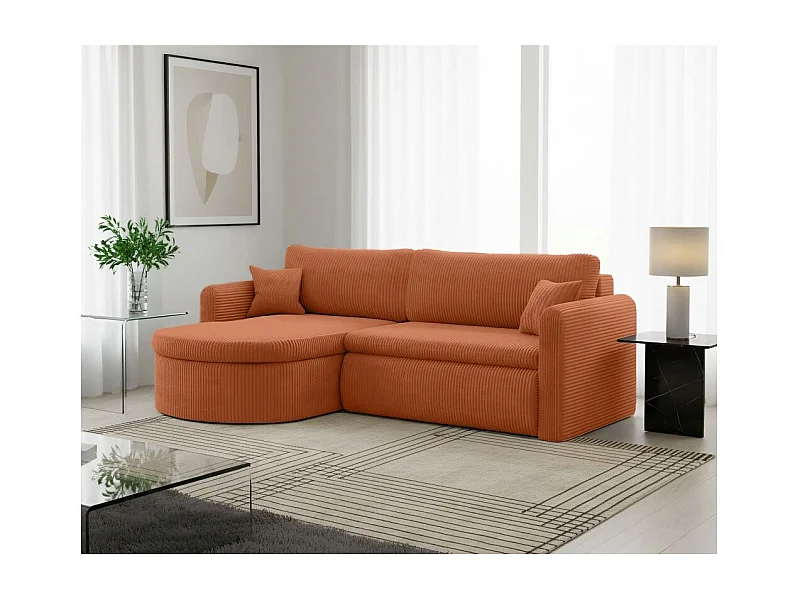 Canapé d'angle reversible convertible 4 places VERA en velours cotelé - Terracotta