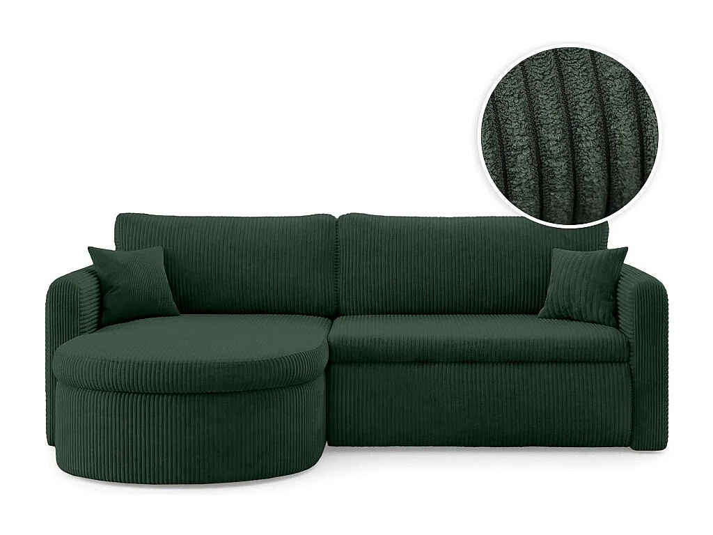 Canapé d'angle reversible convertible 4 places VERA en velours cotelé - Vert foncé