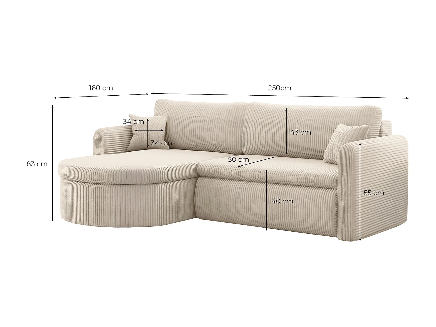 Canapé d'angle reversible convertible 4 places VERA en velours cotelé - Vert foncé