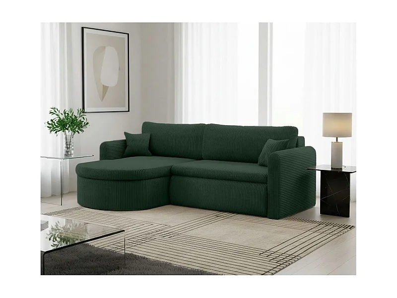 Canapé d'angle reversible convertible 4 places VERA en velours cotelé - Vert foncé