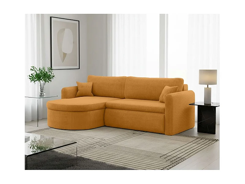 Canapé d'angle reversible convertible 4 places VERA en velours cotelé - Jaune