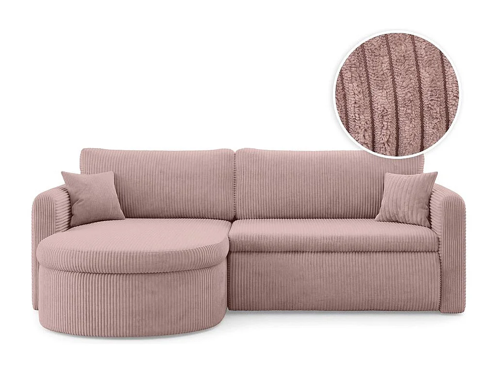Canapé d'angle reversible convertible 4 places VERA en velours cotelé - Rose