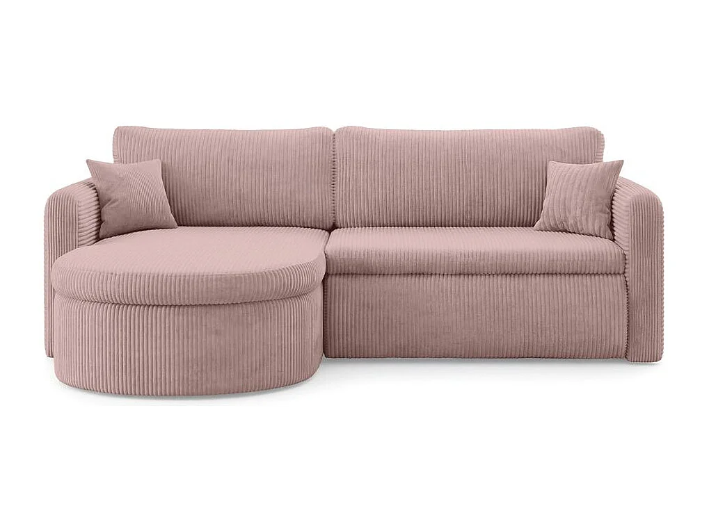 Canapé d'angle reversible convertible 4 places VERA en velours cotelé - Rose