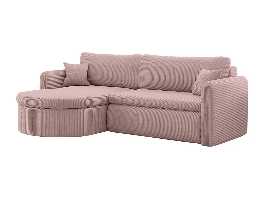 Canapé d'angle reversible convertible 4 places VERA en velours cotelé - Rose