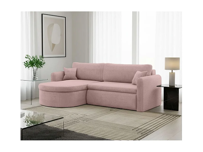 Canapé d'angle reversible convertible 4 places VERA en velours cotelé - Rose