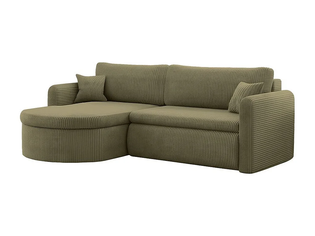 Canapé d'angle reversible convertible 4 places VERA en velours cotelé - Vert kaki