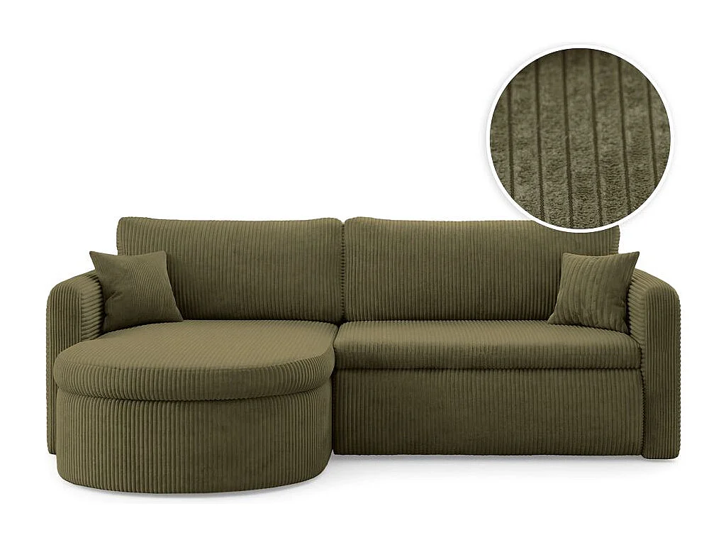 Canapé d'angle reversible convertible 4 places VERA en velours cotelé - Vert kaki