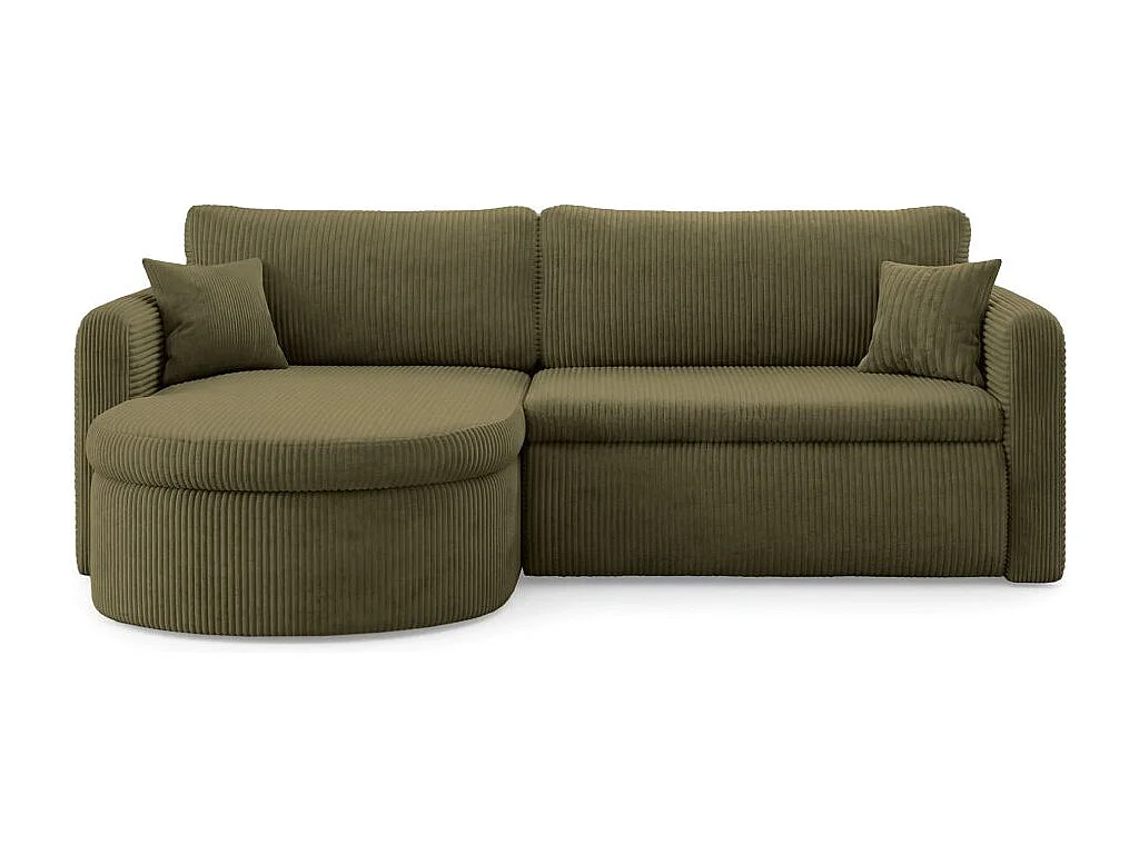 Canapé d'angle reversible convertible 4 places VERA en velours cotelé - Vert kaki