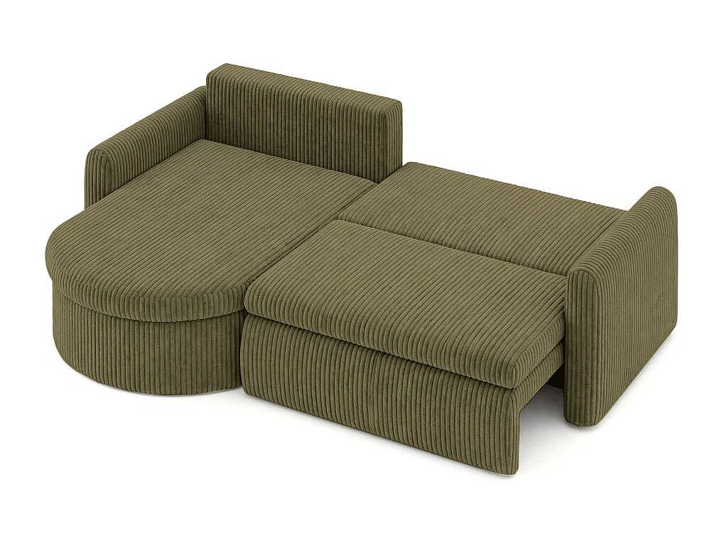 Canapé d'angle reversible convertible 4 places VERA en velours cotelé - Vert kaki