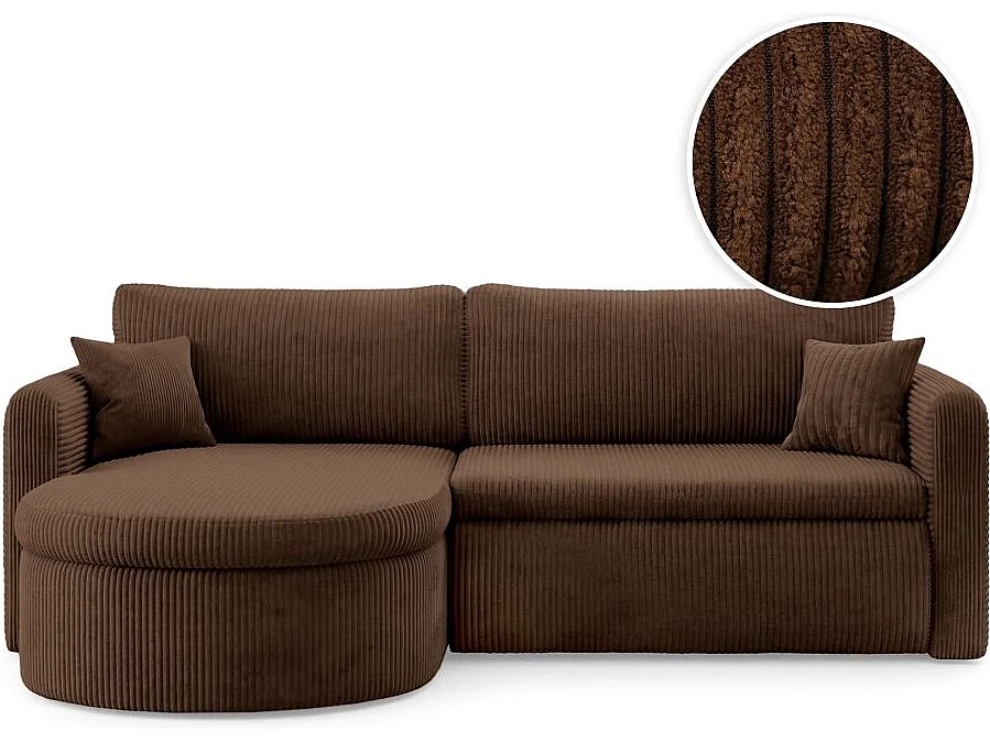 Canapé d'angle reversible convertible 4 places VERA en velours cotelé - Marron