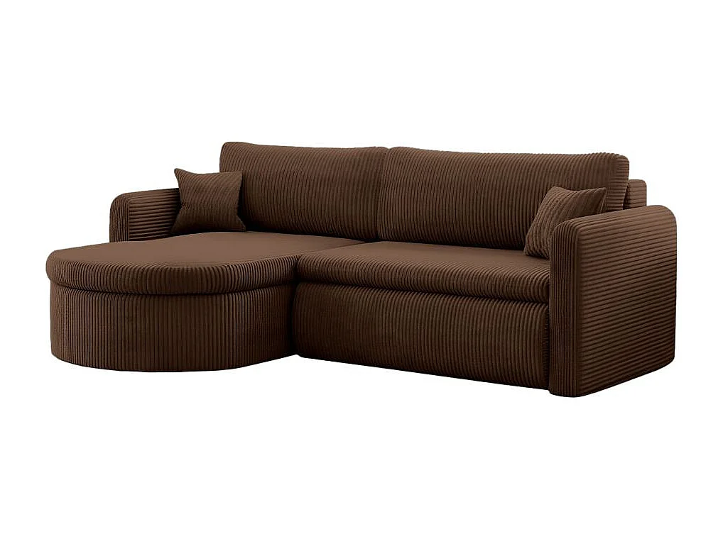 Canapé d'angle reversible convertible 4 places VERA en velours cotelé - Marron