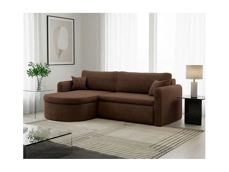 Canapé d'angle reversible convertible 4 places VERA en velours cotelé - Marron