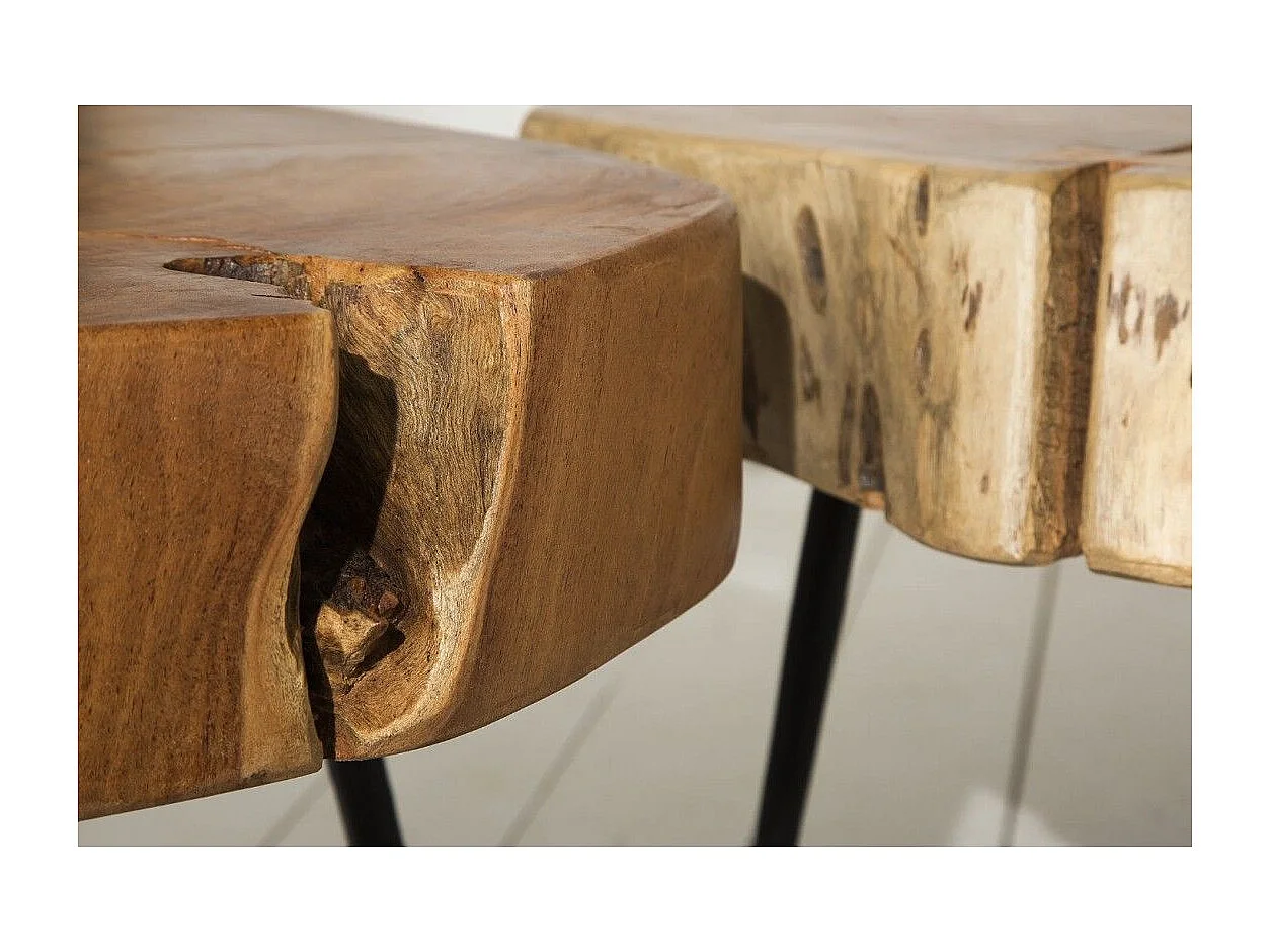 Table basse NOMA asymétrique 60 cm en bois massif d'acacia – Table basse design avec pieds en métal