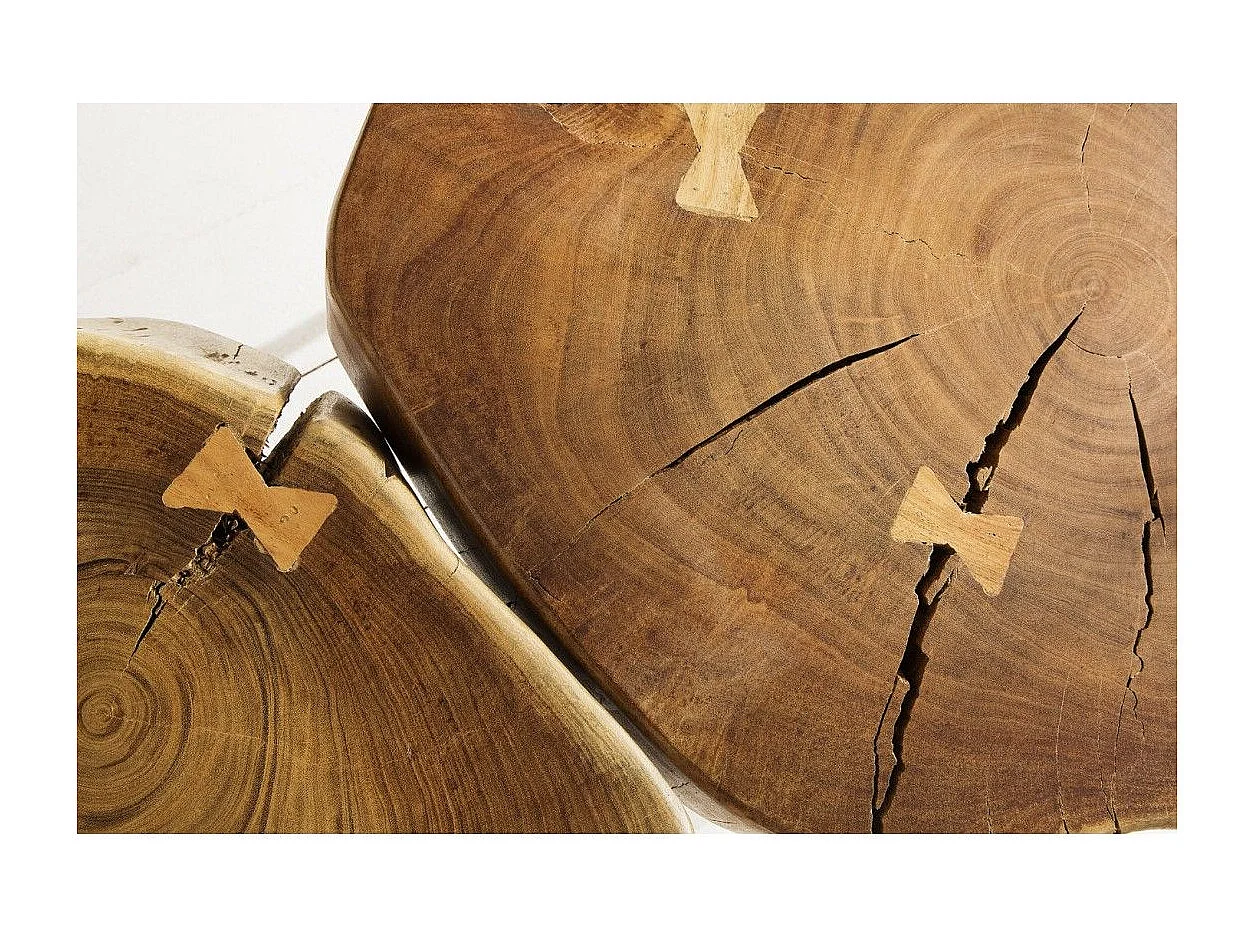 Table basse NOMA asymétrique 60 cm en bois massif d'acacia – Table basse design avec pieds en métal