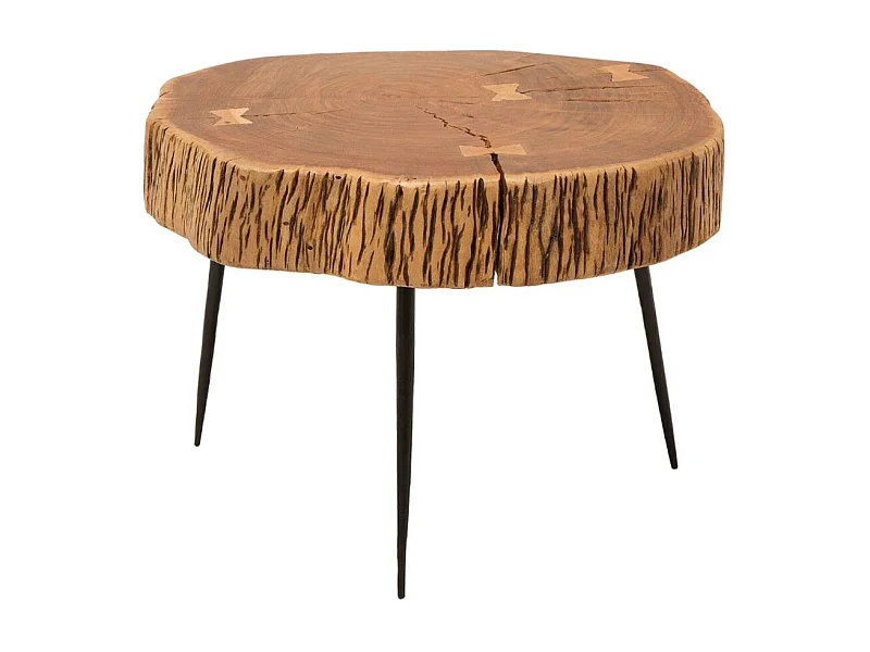 Table basse NOMA asymétrique 60 cm en bois massif d'acacia – Table basse design avec pieds en métal