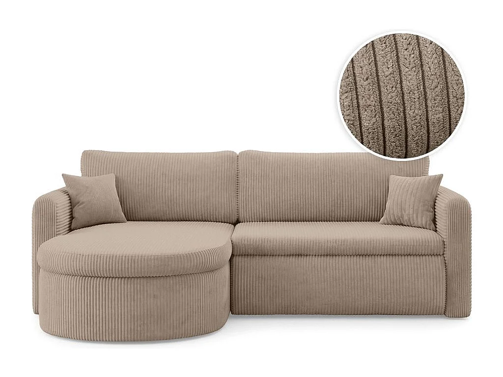 Canapé d'angle reversible convertible 4 places VERA en velours cotelé - Taupe