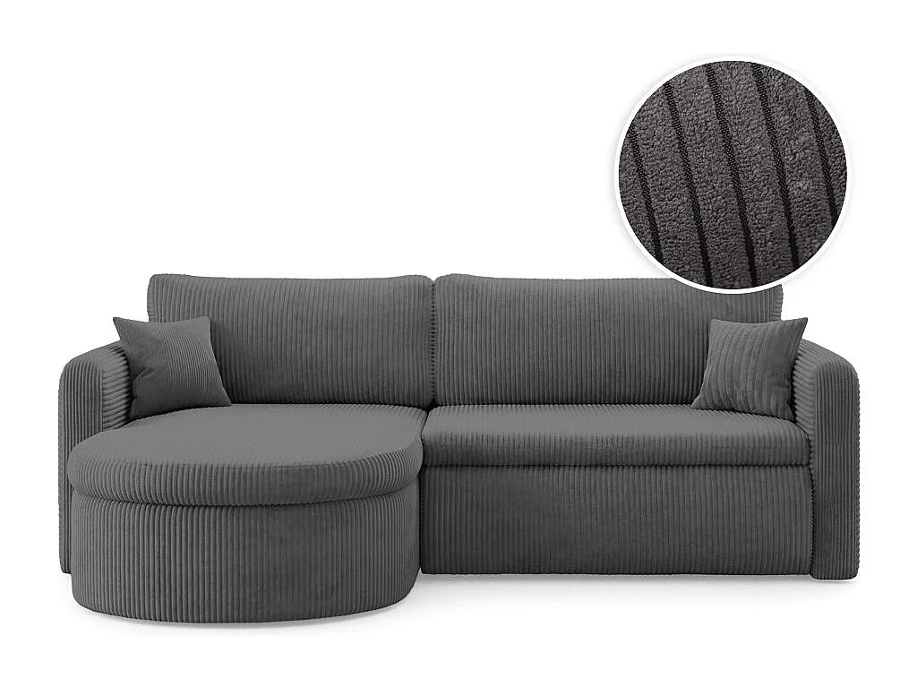 Canapé d'angle reversible convertible 4 places VERA en velours cotelé - Gris