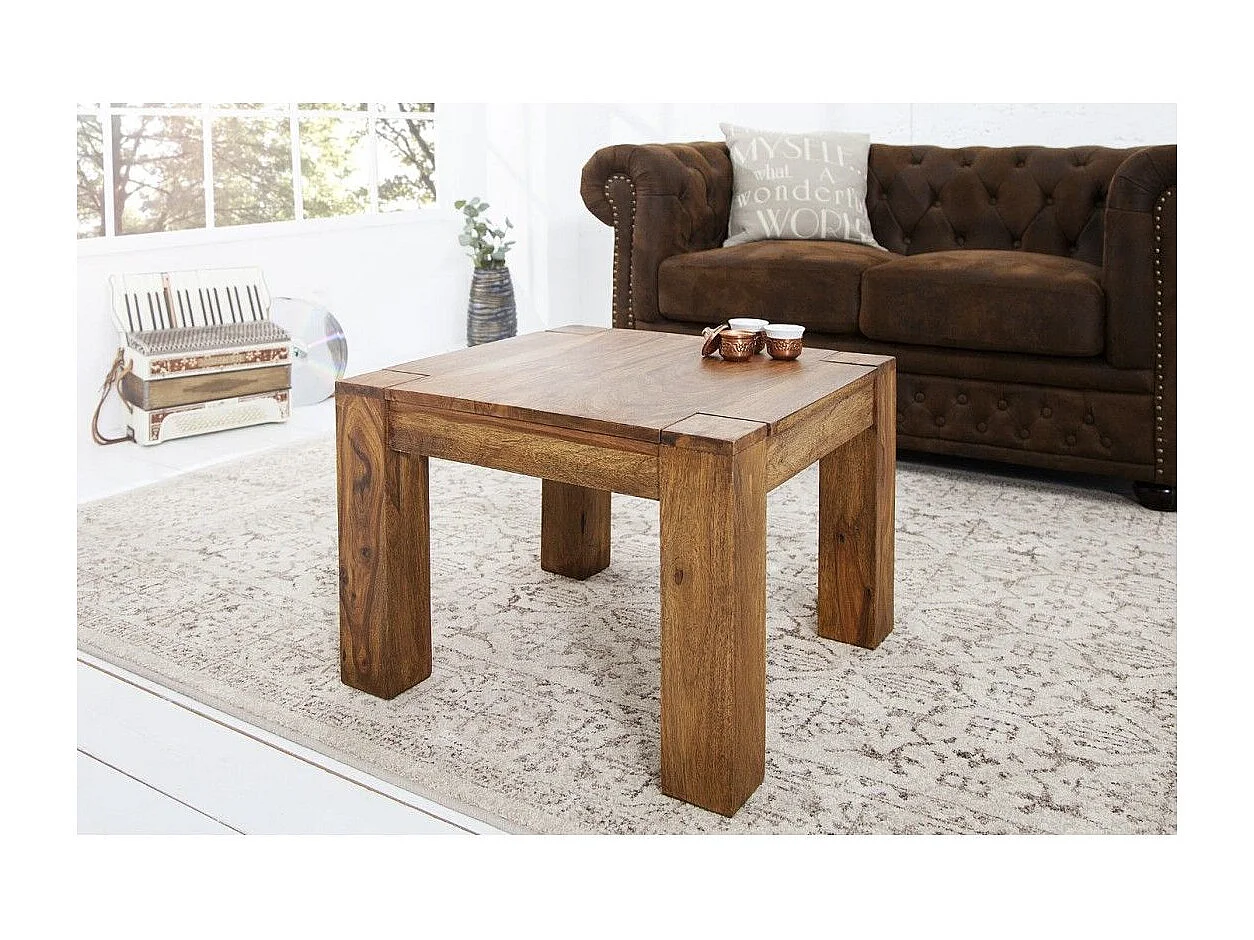 Mesa baja ORBO cuadrada 60 cm en madera de sheesham – Mesa baja rústica en madera maciza