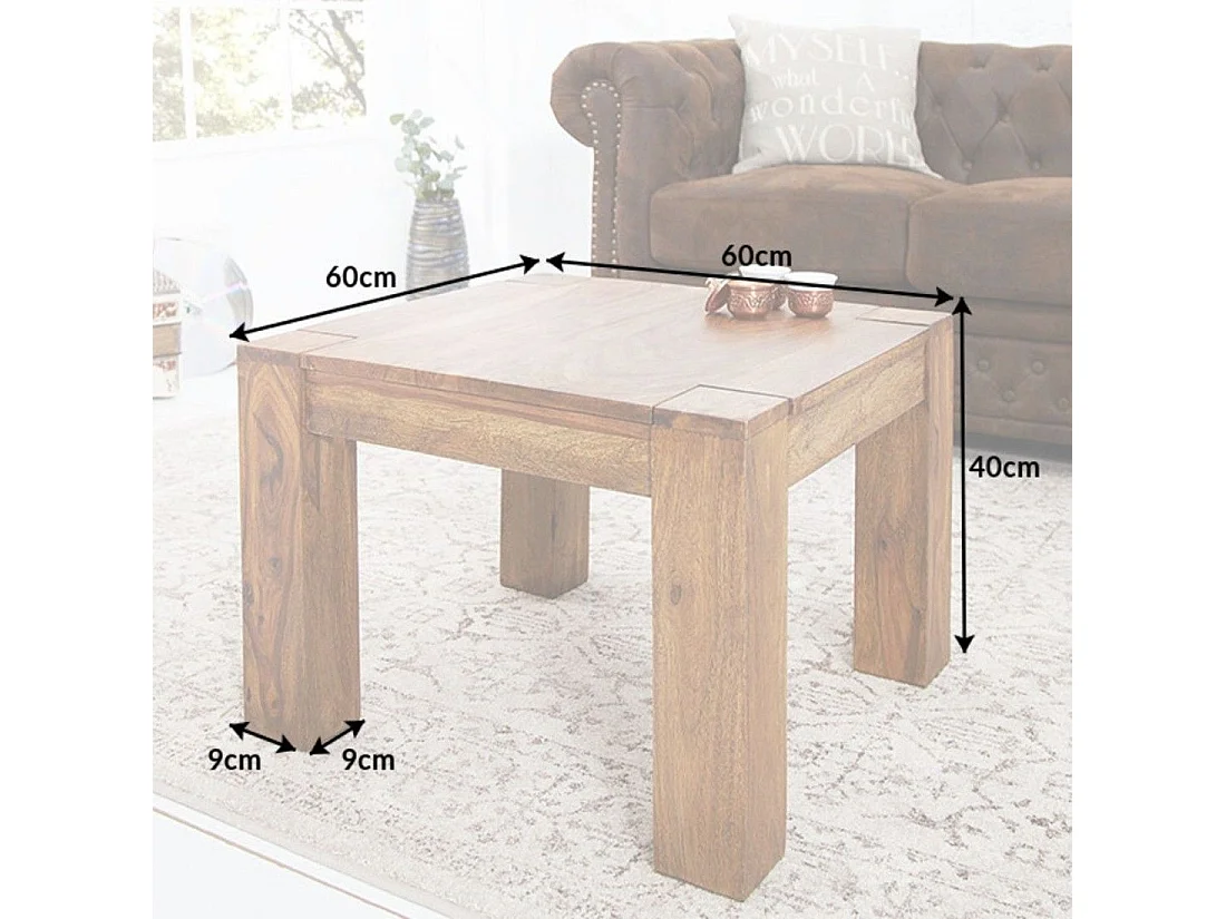 Mesa baja ORBO cuadrada 60 cm en madera de sheesham – Mesa baja rústica en madera maciza