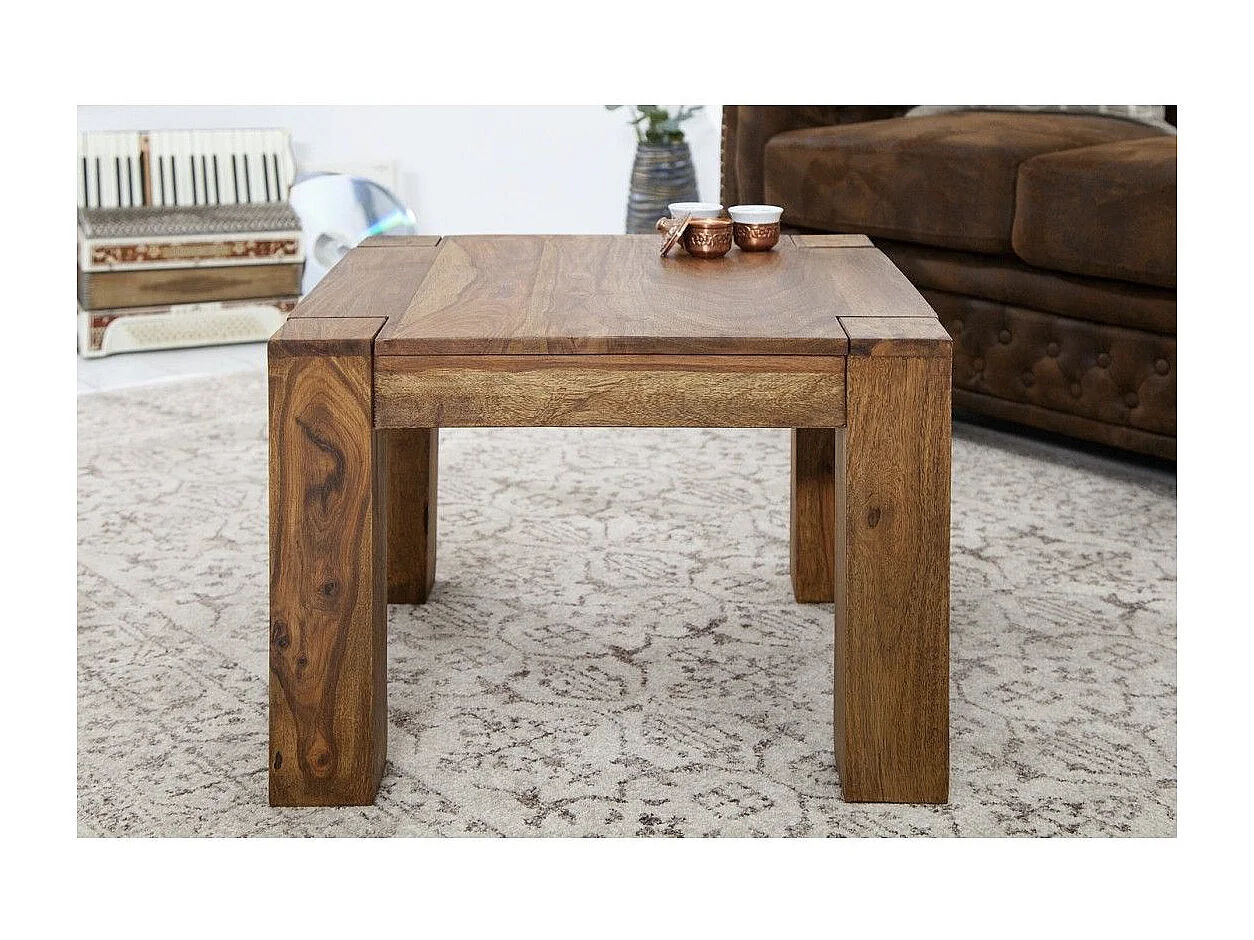 Mesa baja ORBO cuadrada 60 cm en madera de sheesham – Mesa baja rústica en madera maciza
