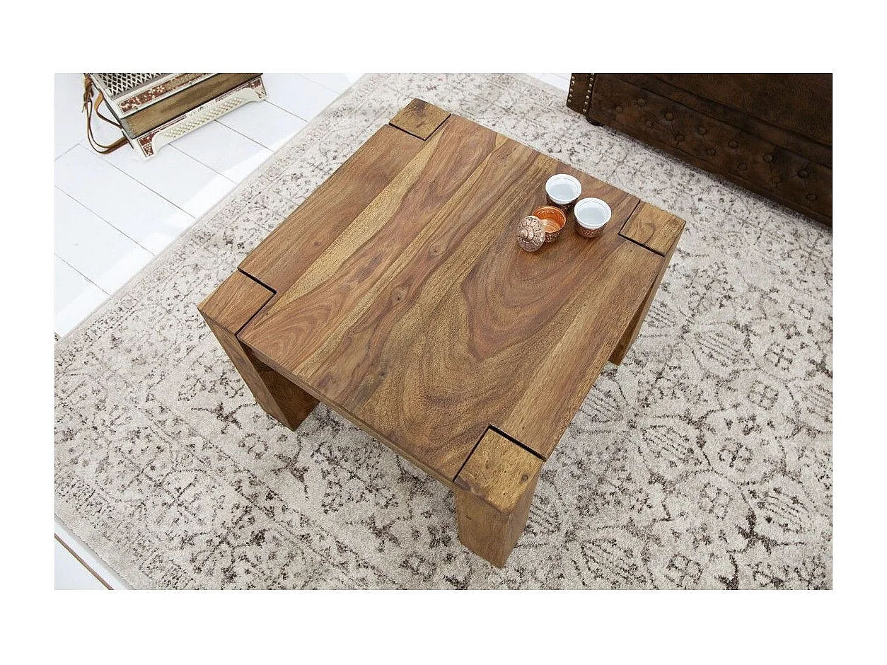 Mesa baja ORBO cuadrada 60 cm en madera de sheesham – Mesa baja rústica en madera maciza