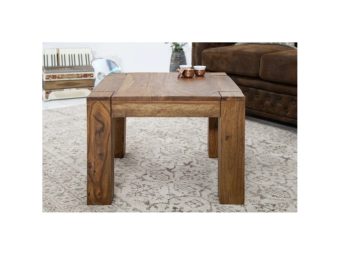 Table baja ORBO cuadrada 60 cm en madera de sheesham – Mesa baja rústica en madera maciza
