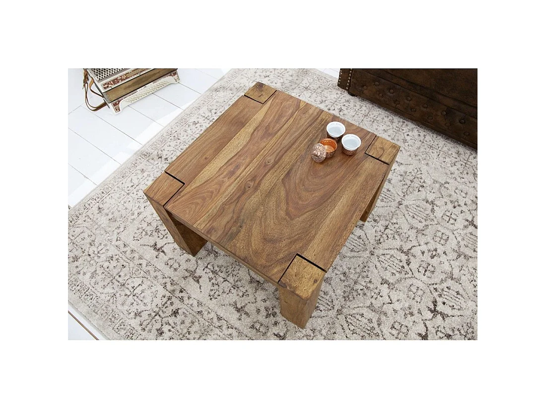 Table baja ORBO cuadrada 60 cm en madera de sheesham – Mesa baja rústica en madera maciza