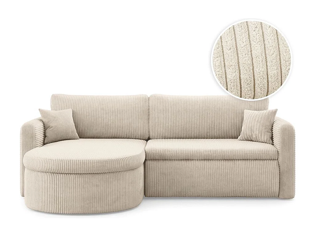 Canapé d'angle reversible convertible 4 places VERA en velours cotelé - Beige