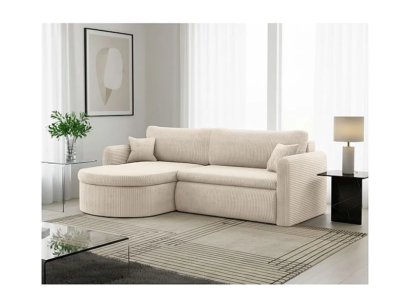 Canapé d'angle reversible convertible 4 places VERA en velours cotelé - Beige