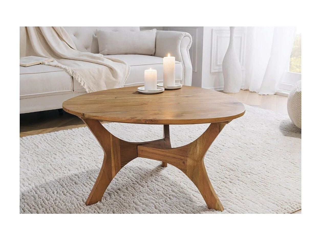 Table basse ABITTA ronde 70 cm en bois d'acacia – Table basse moderne en bois massif
