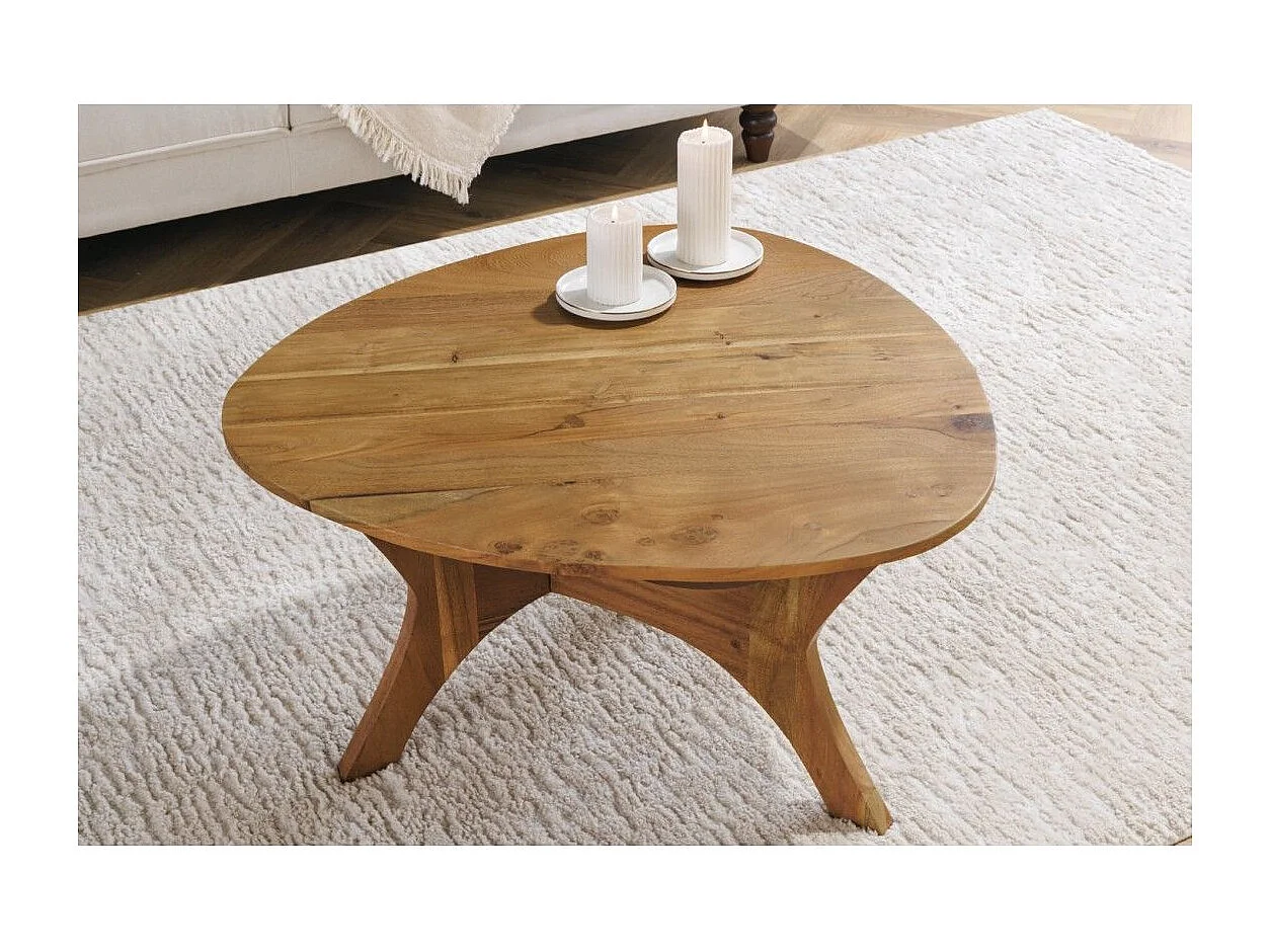 Table basse ABITTA ronde 70 cm en bois d'acacia – Table basse moderne en bois massif