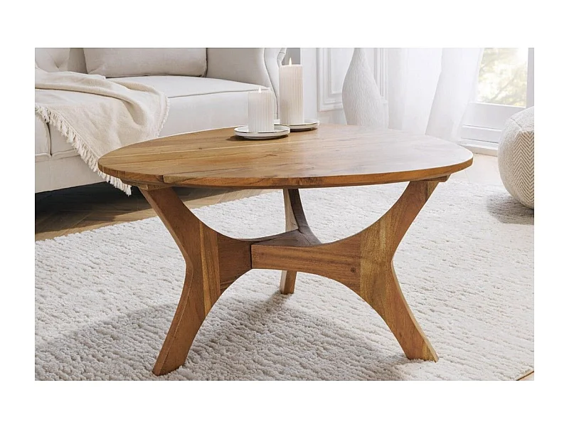 Table basse ABITTA ronde 70 cm en bois d'acacia – Table basse moderne en bois massif