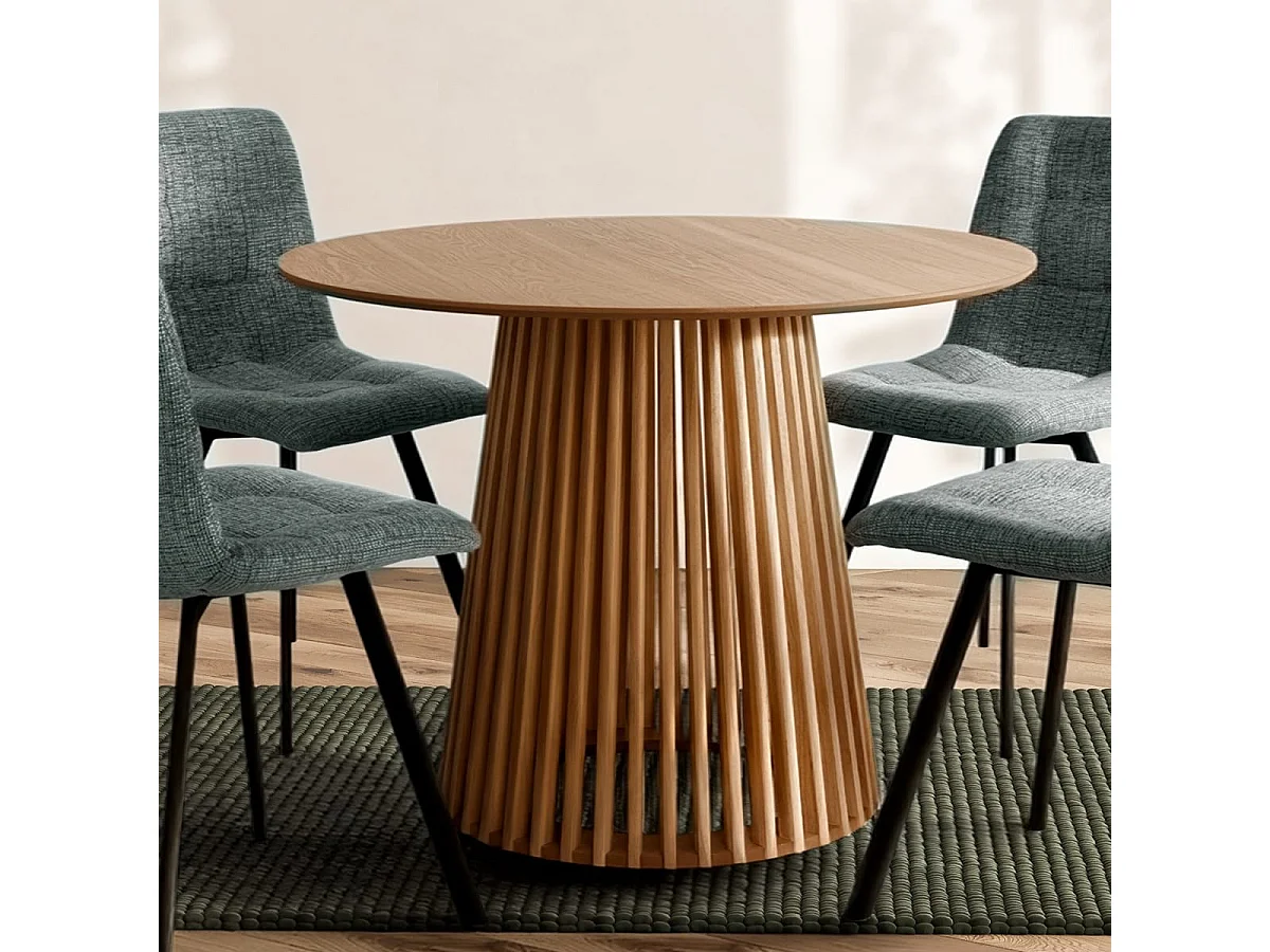 Table à manger ronde, piètement central conique effet bois 4 pers. Ø100 cm - Roman