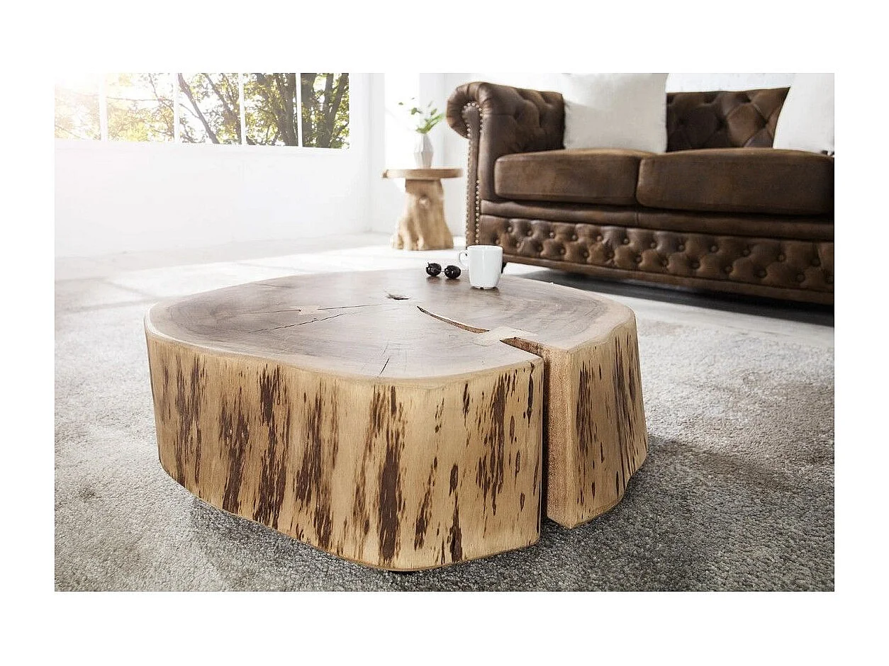 Table basse NOMA ronde 60 cm en bois massif d'acacia – Table basse design avec pied métal discret