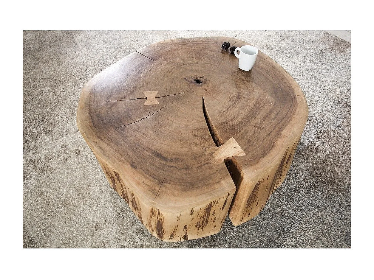 Table basse NOMA ronde 60 cm en bois massif d'acacia – Table basse design avec pied métal discret