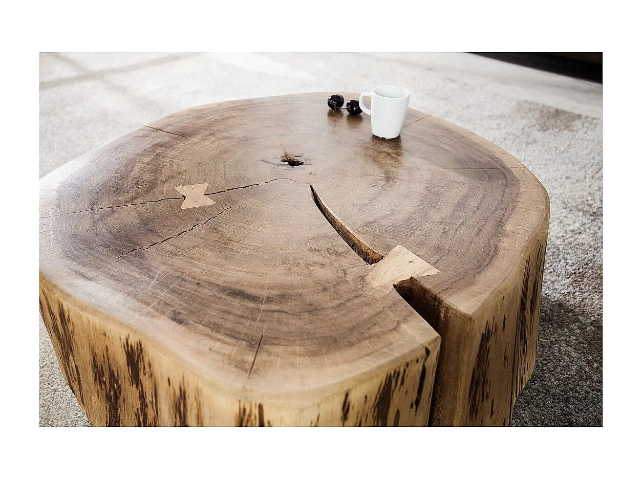 Table basse NOMA ronde 60 cm en bois massif d'acacia – Table basse design avec pied métal discret