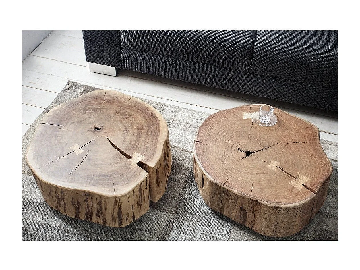 Table basse NOMA ronde 60 cm en bois massif d'acacia – Table basse design avec pied métal discret