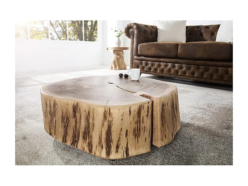 Table basse NOMA ronde 60 cm en bois massif d'acacia – Table basse design avec pied métal discret