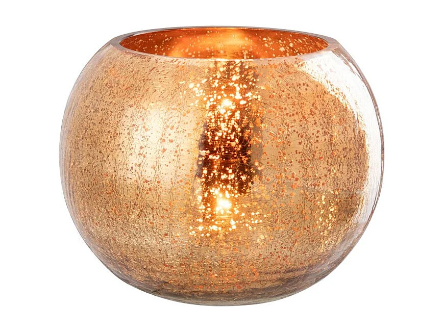 Photophore Boule en Verre "Craquelée" 20cm Doré Foncé