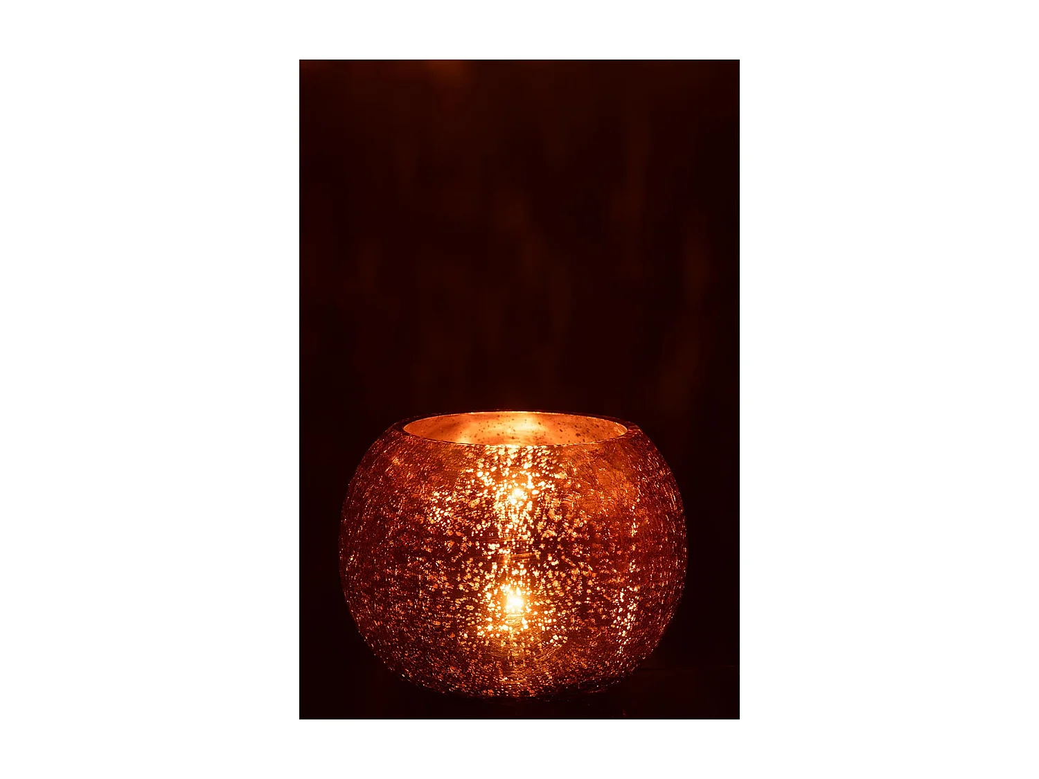 Photophore Boule en Verre "Craquelée" 20cm Doré Foncé