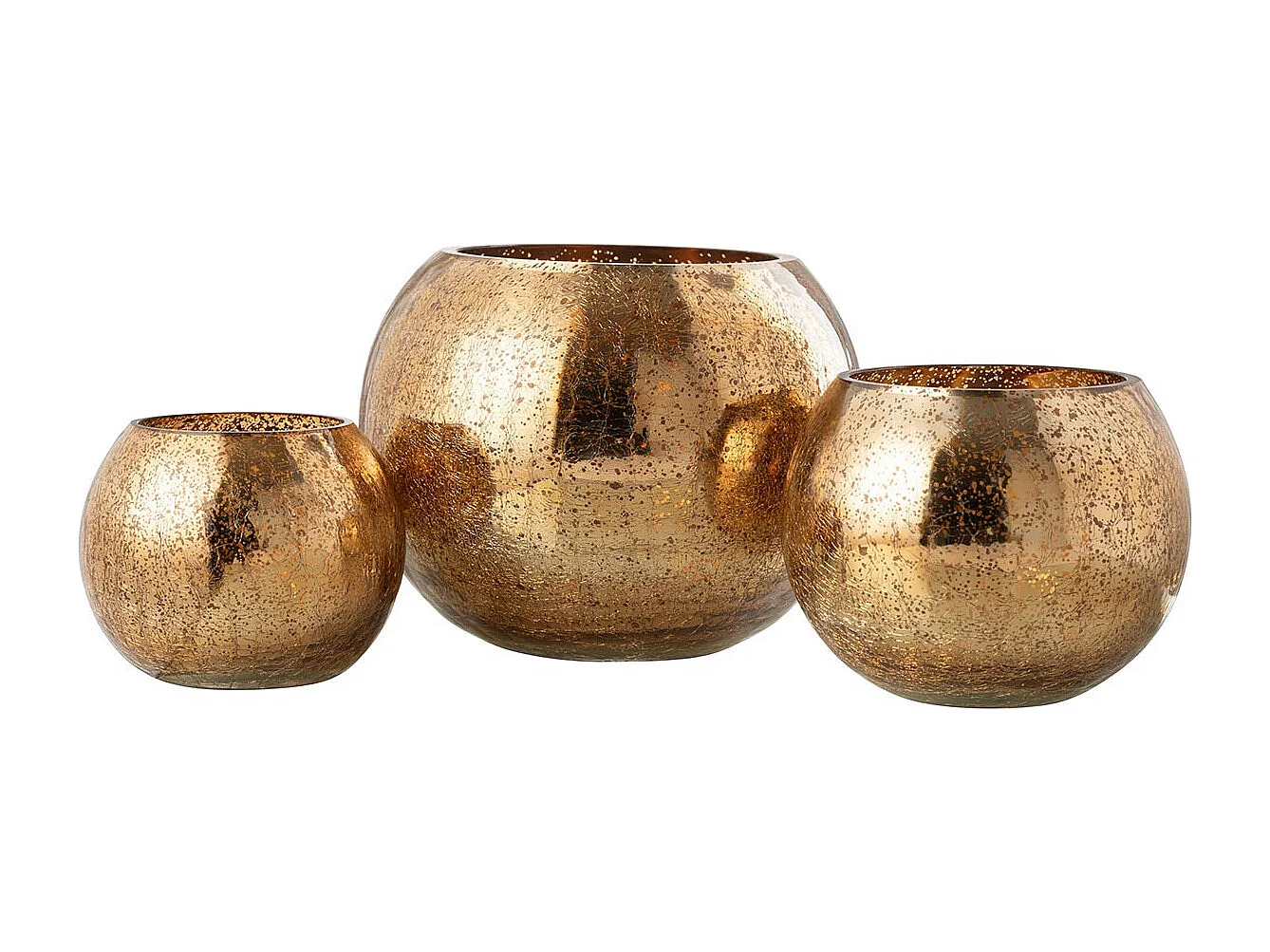 Photophore Boule en Verre "Craquelée" 20cm Doré Foncé