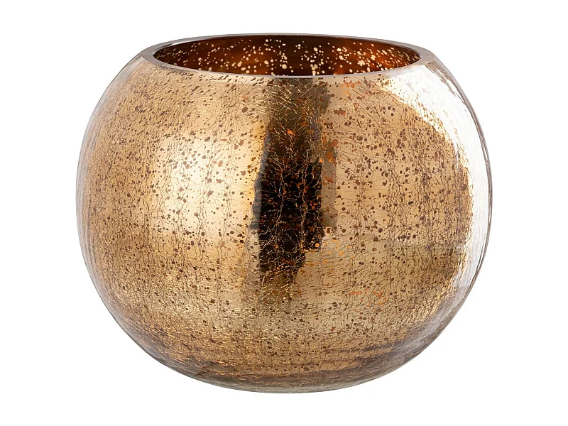 Photophore Boule en Verre "Craquelée" 20cm Doré Foncé