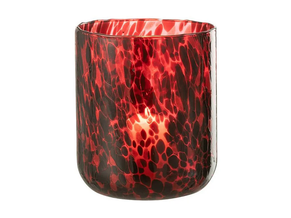 Photophore en Verre Tacheté "Preston" 20cm Rouge