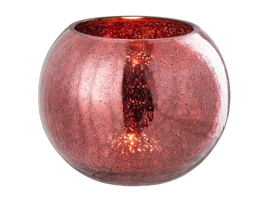 Photophore Boule en Verre "Craquelée" 20cm Rose