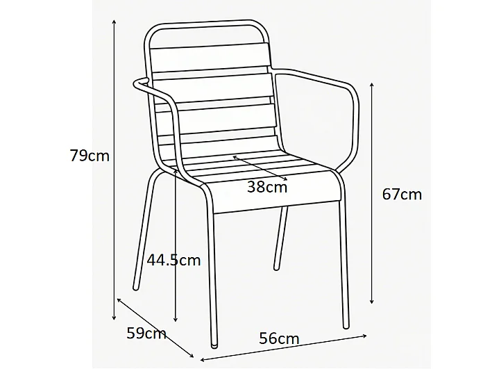 Salle à manger de jardin en métal - une table L.160 cm et 6 fauteuils empilables - Rouge - MIRMANDE de MYLIA