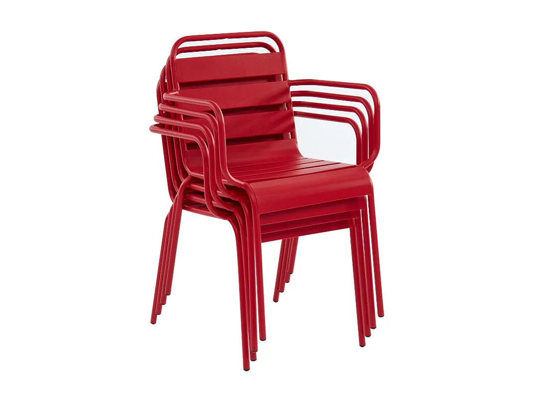 Salle à manger de jardin en métal - une table L.160 cm et 8 fauteuils empilables - Rouge - MIRMANDE de MYLIA