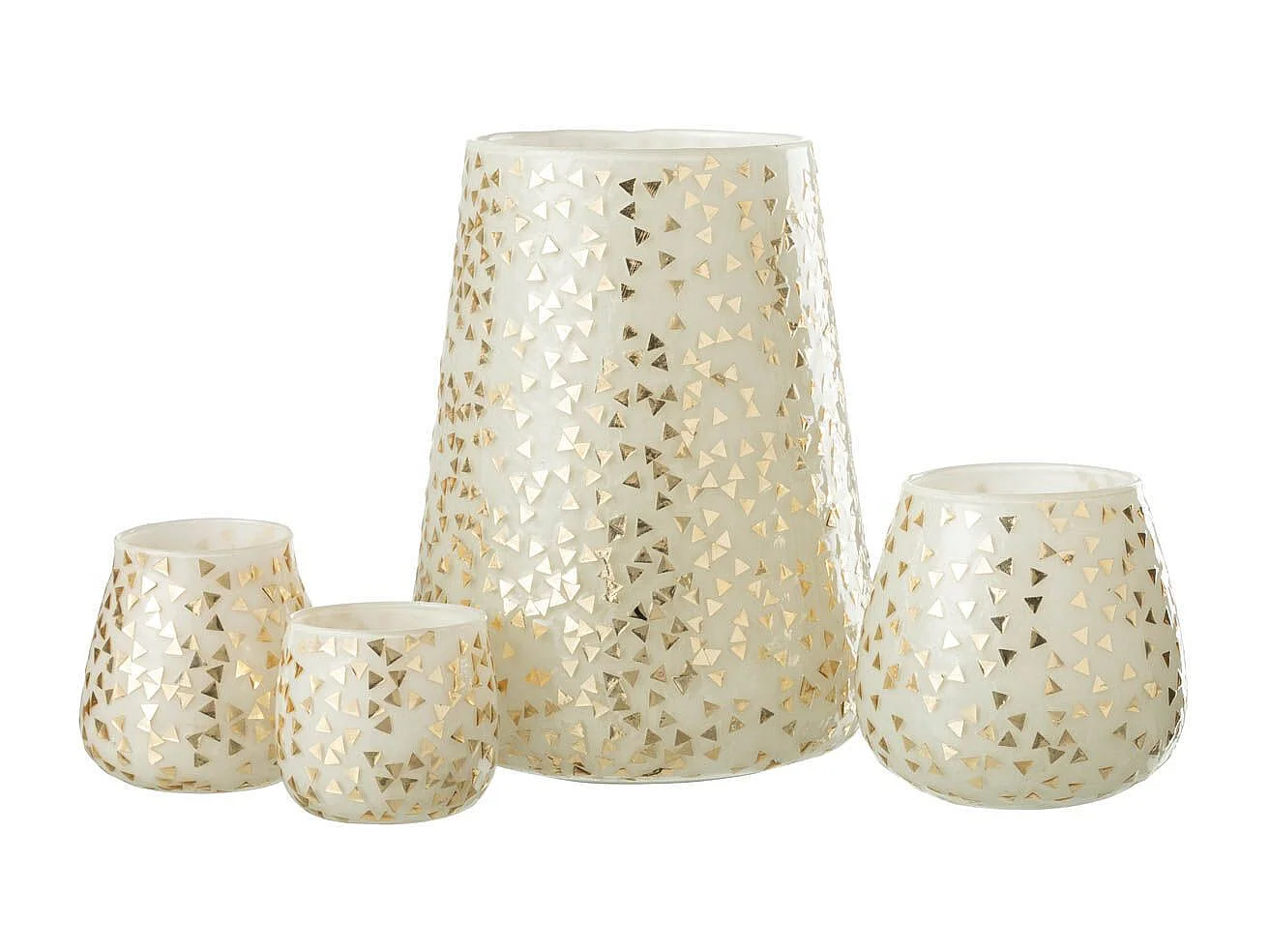 Photophore en Verre "Triangle" 23cm Blanc & Or