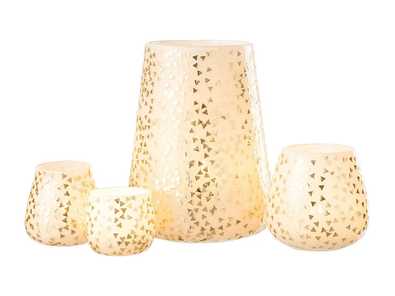 Photophore en Verre "Triangle" 23cm Blanc & Or